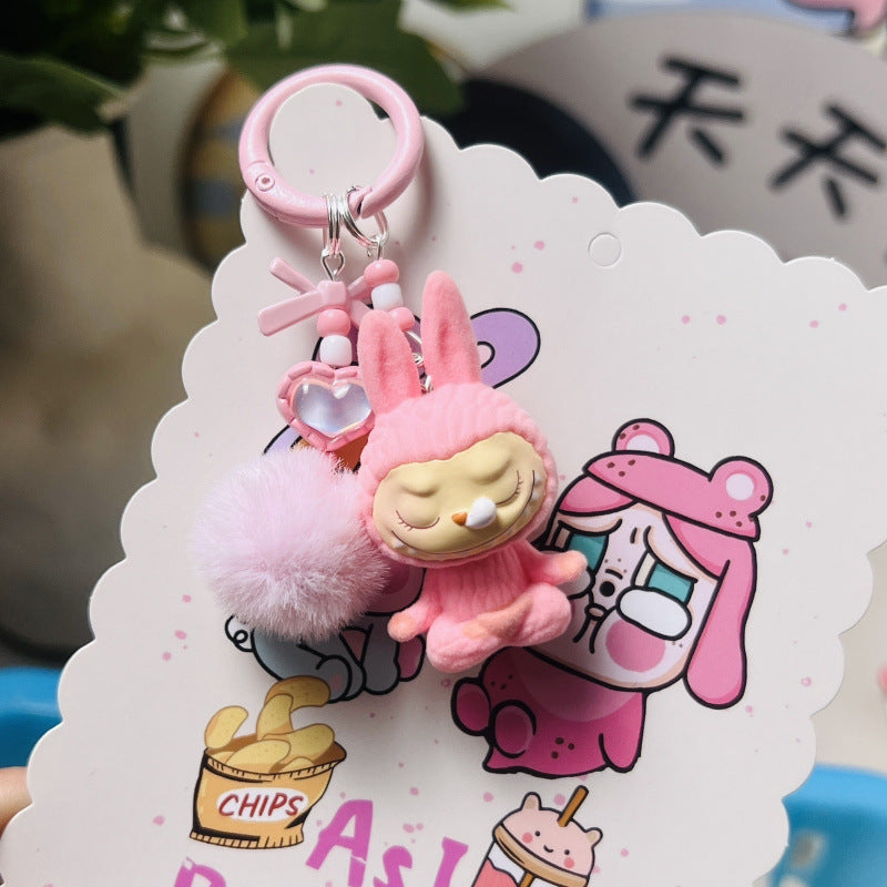 Flocked Handmade Pom-Pom Keychains